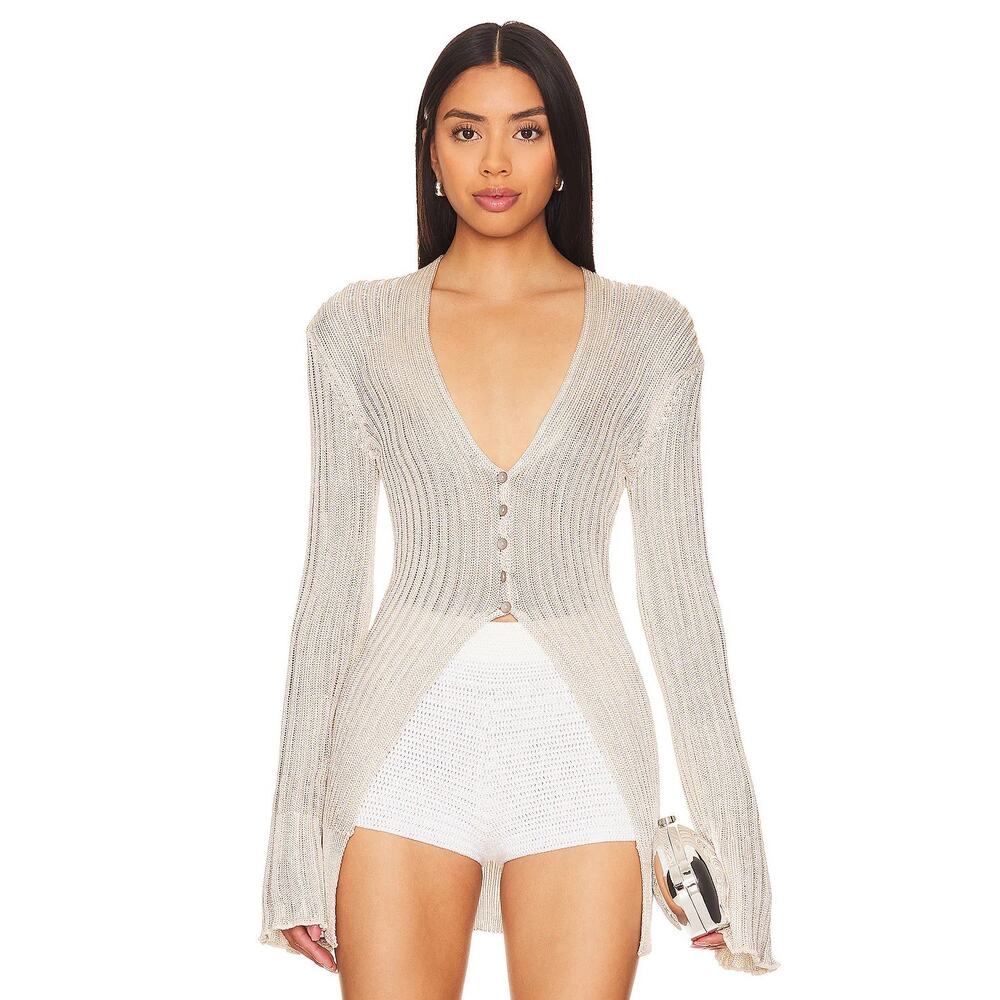 Free People Vie Boheme Cardigan Ribbed Bell Sleeve Brunch Work Travel Vacation L